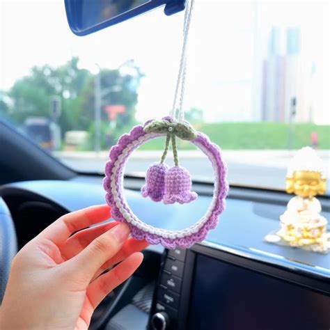 Lily Of The Valley Car Mirror Hanging Accessory Cute Crochet Flower