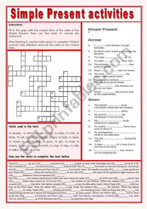 Simple Present Activities Esl Worksheet By Zailda