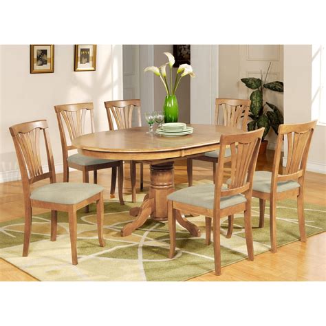 Dining Room Set Oval Table With Leaf And 6 Dining Chairs Finish Oak