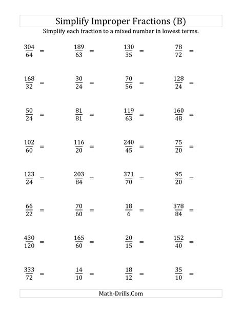 Simplest Form Fraction Worksheets