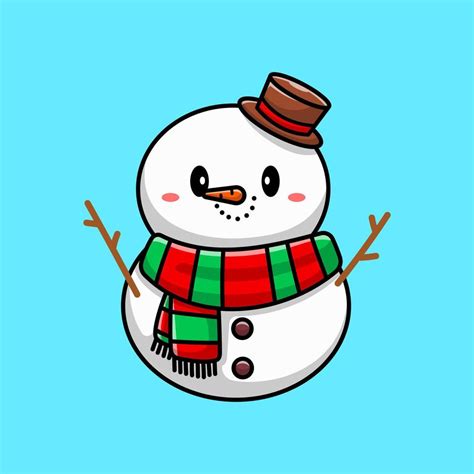 Cute Snowman Cartoon Vector Icon Illustration Winter Mascot Icon