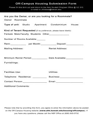 Fillable Online Uhh Hawaii Off Campus Housing Submission Form Fax Email