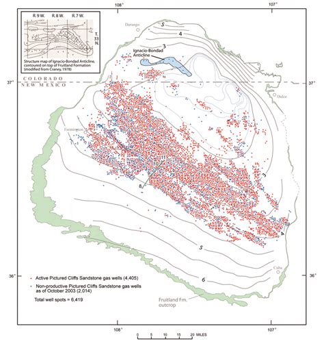 Map showing the distribution of active and non-productive gas wells ...