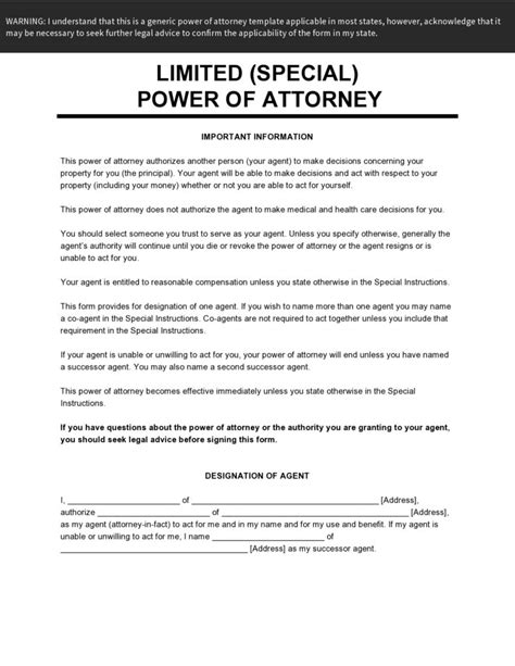 40 Free Limited Power Of Attorney Forms Special Poa