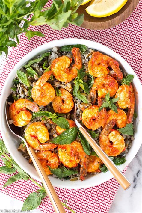 Cold Wild Rice Salad With Harissa Shrimp And Mint