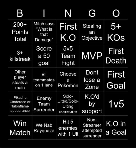 Pokemon Unite Bingo Card