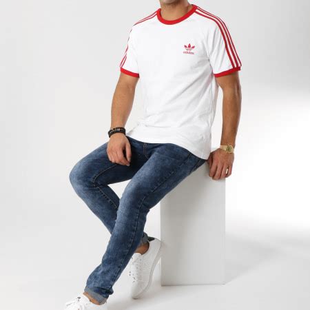 Adidas Originals Tee Shirt 3 Stripes DY1533 Blanc Rouge