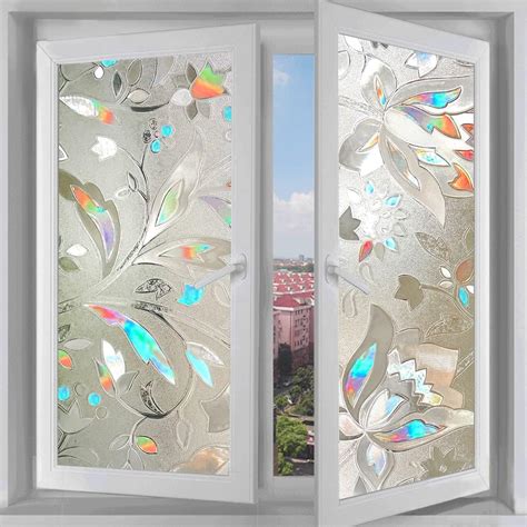 Window Privacy Film 3d Tulip Window Clings Stained Glass Window Sticker No Glue Window Coverings