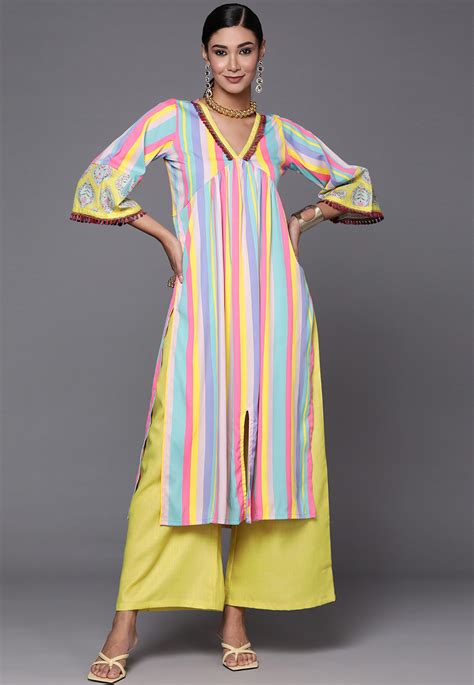 Yellow Crepe Kurta Set With Palazzo