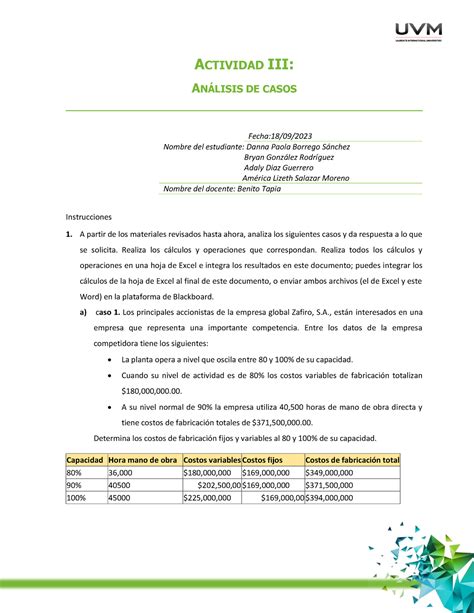 U1 Analisis De Casos A3 Final ACTIVIDAD III ANLISIS DE CASOS Fecha