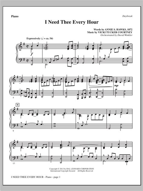 I Need Thee Every Hour Piano Sheet Music Direct