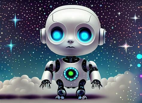 Bebé robot estrellas y polvo de estrellas ilustración universo de