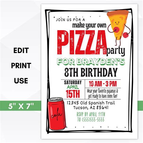 Pizza Pool Party Birthday Invitation Editable Template 57 Off