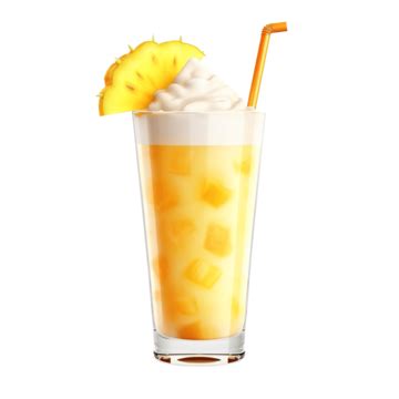 3d Render Of Pineapple Or Mango Milkshake Glass With Straw Element 3d