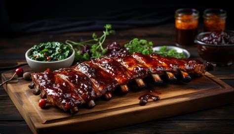 Premium Photo Deliciously Barbecued Roasted Sliced Pork Ribs Close Up