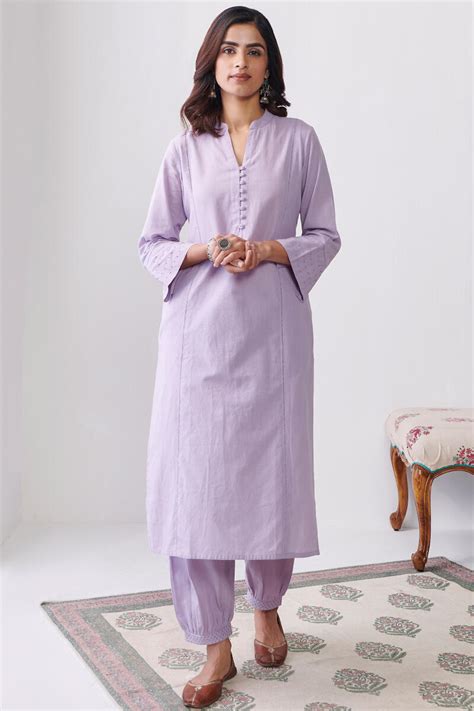 Buy Purple Handcrafted Straight Cotton Kurta For Women Fgmk