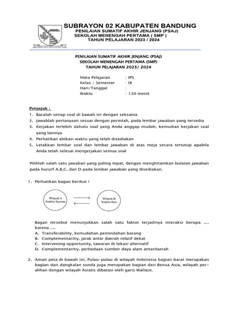 Soal Psaj Kls 9 2023 2024 Revisi Pdf