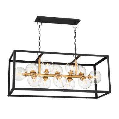 Bentley Collection 12-Light Black and Gold Linear Chandelier with Glass ...