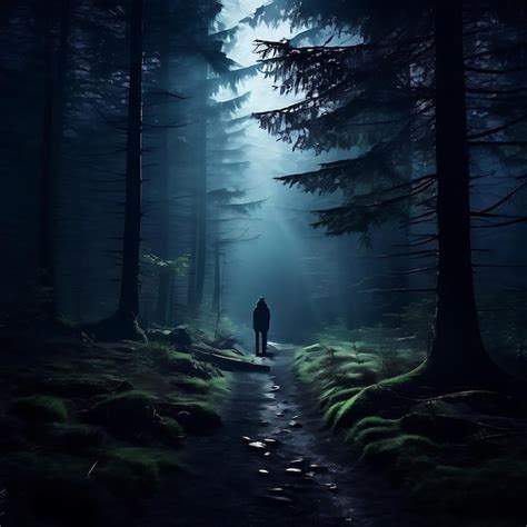 Premium Photo A Man Walks In A Dark Forest With A Man In A Suit On