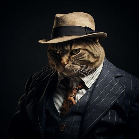 Premium Photo Araffe Cat Wearing A Suit And A Hat With A Tie