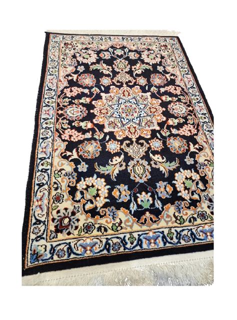 Handmade Navy Persian Nain Wool Mat Rug Percarin