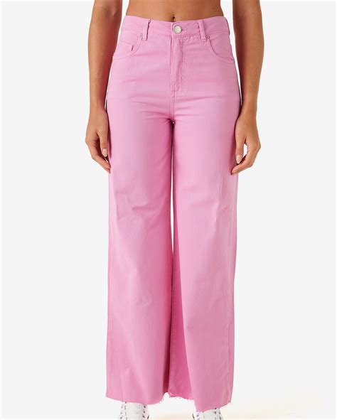 Riachuelo Calça jeans color feminina wide leg rosa Pool by Riachuelo