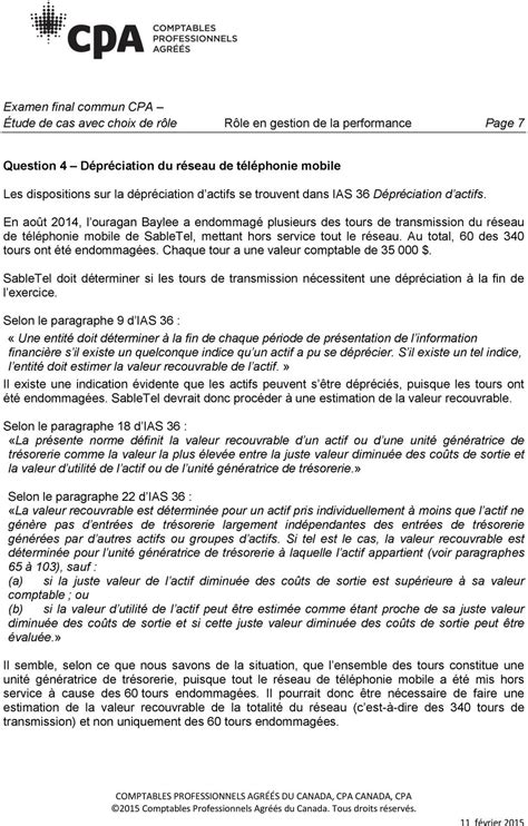 Examen Final Commun Cpa Tude De Cas Avec Choix De R Le R Le En Gestion