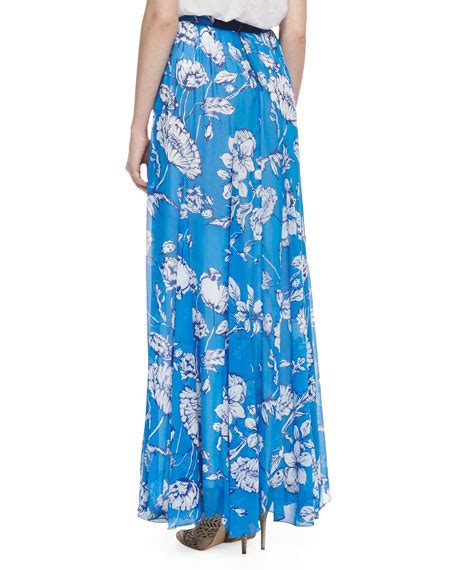 Alice Olivia Louie Pleated Floral Print Maxi Skirt