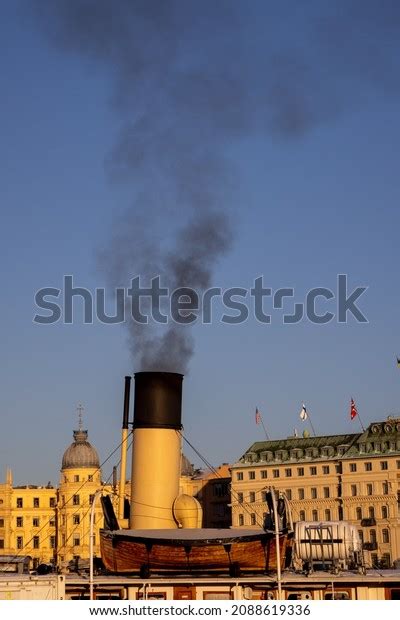 Air Pollution Stockholm Chimney Boat Black Stock Photo