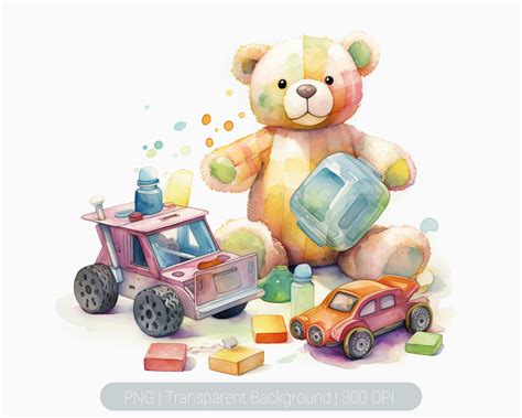 Baby Toys Watercolor Clipart Toys Illustration Vintage Baby Toys Png