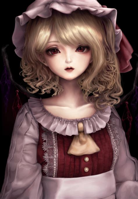 Safebooru 1girl Black Background Blonde Hair Face Flandre Scarlet Hat