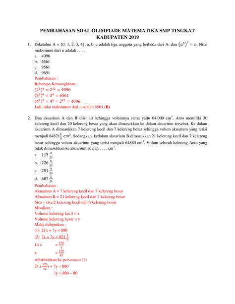 Pembahasan Soal Olimpiade Matematika Smp Pembahasan Soal Olimpiade Matematika Smp Tingkat