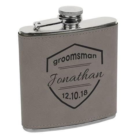 Engraved Shield Design Flask Personalized Groomsman Gifts Lazer Designs