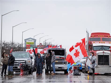 Scenes Of Truck Convoy Protests Blocking Canada Us Border Crossings