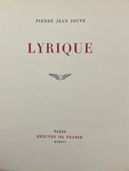 Lyrique JOUVE Pierre Jean Poésie