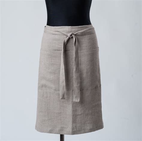 Stone Washed Linen Apronorganic Gray Wrap Apron With 2 Pockets Eco