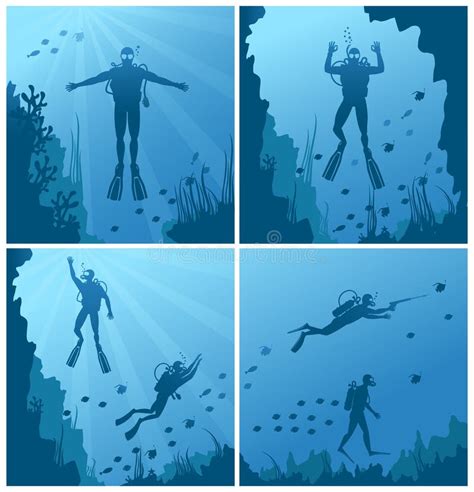 Scuba Divers Under Water Stock Vector Illustration Of Ocean 213879789