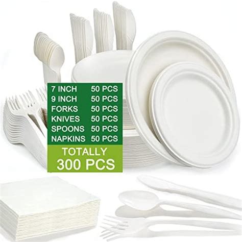 Fehhto 400pcs Disposable Paper Plates Set Compostable Eco