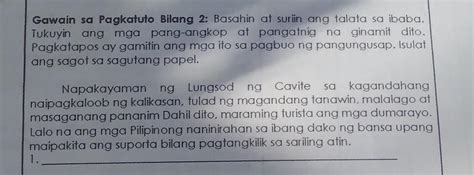 Gawain Sa Pagkatuto Bilang Basahin At Suriin Ang Talata Sa Ibaba