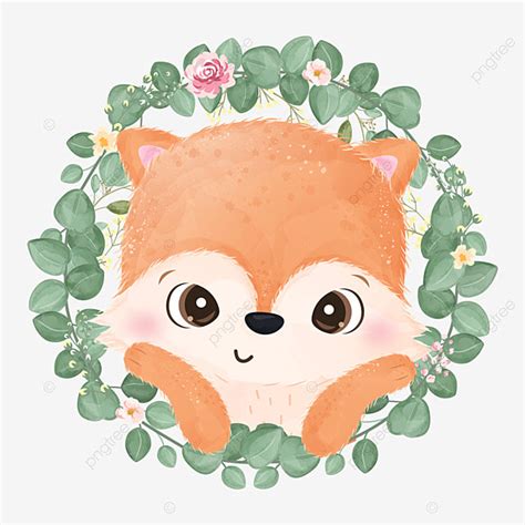 Adorable Baby Fox Illustration In Watercolor, Fox Clipart, Fox ...