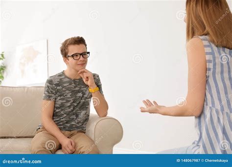 Mother Talking With Her Teenager Son Stock Image Image Of