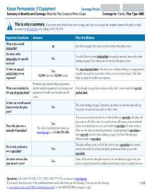 Fillable Online Kaiser Permanente Copayment Coverage Period Summary