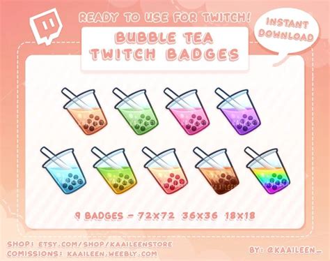 BUBBLE TEA Twitch Sub Badges Stream Bit Badges Streamer Emotes Boba Tea