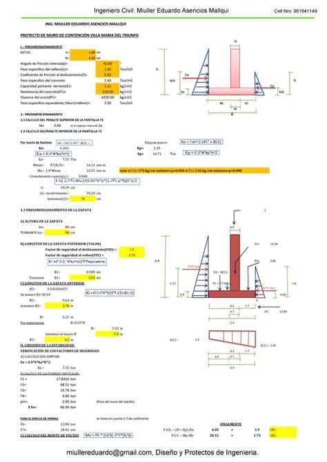 Dise O De Muro De Contencion Ing Miuller Eduardo Asencios Mallqui