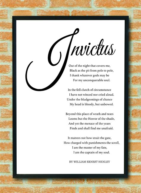 Invictus Poem Print By William Ernest Henley Invictus I Am Etsy