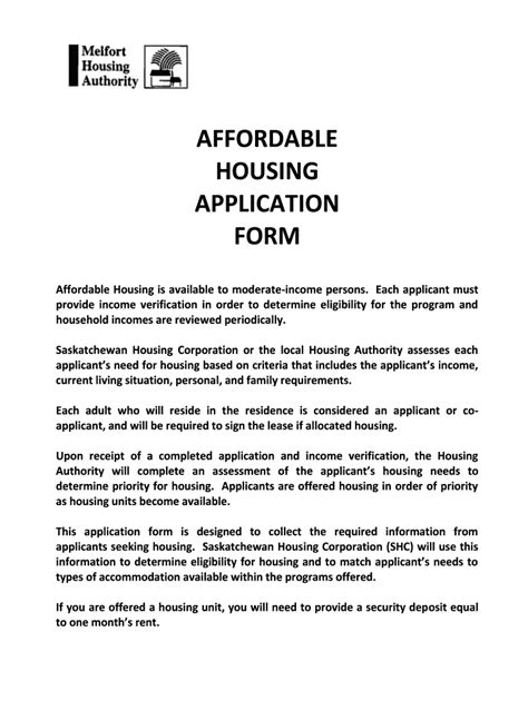 Fillable Online Affordable Housing Application Form Fax Email Print