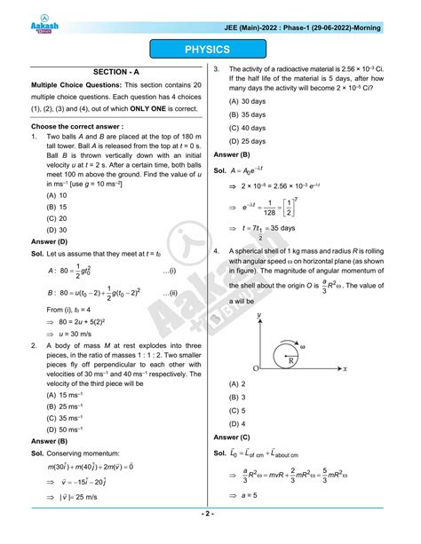 Jee Main June Shift Physics Question Paper With Solutions