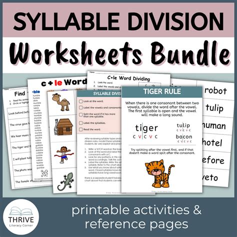 Syllable Division Worksheets BUNDLE Thrive Literacy Corner Shop