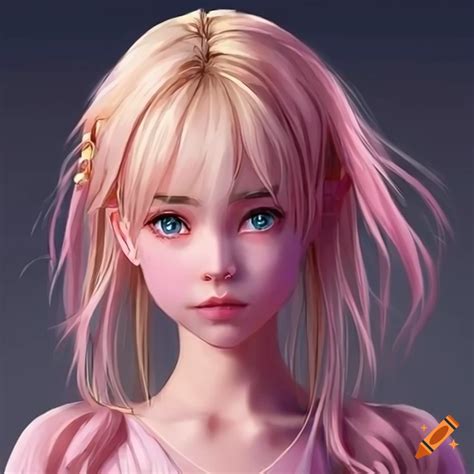 Illustration Of A Simple Style Blonde Girl In A Pink Dress On Craiyon