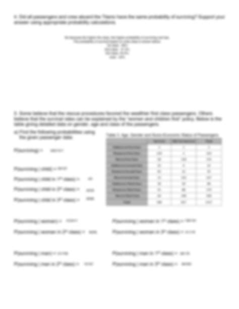 Solution Ws Titanic Two Way Tables And Conditional Probability